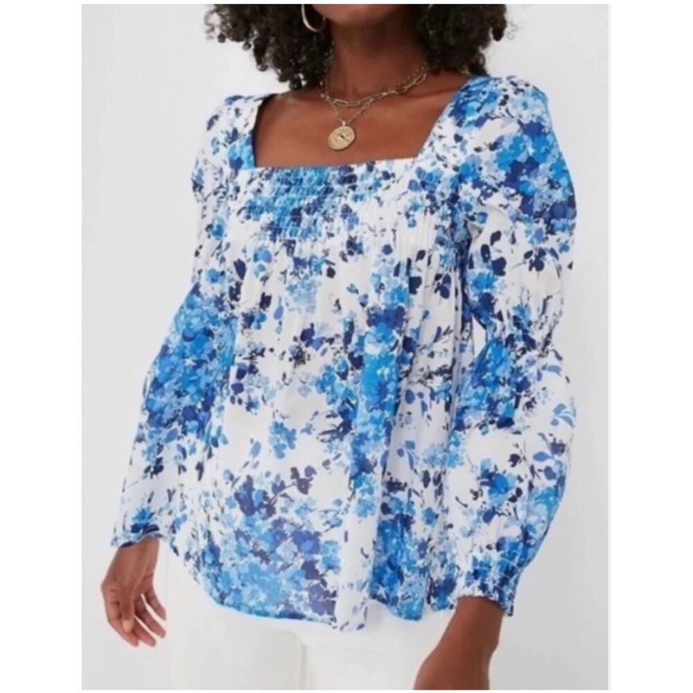 Tuckernuck Bluebell Meadows Tilly Blouse XL Cotton Smocked Floral Prairie Top